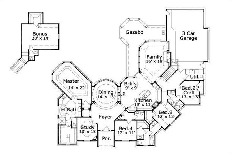 Floor Plan First Story of Ranch Plan #156-1001