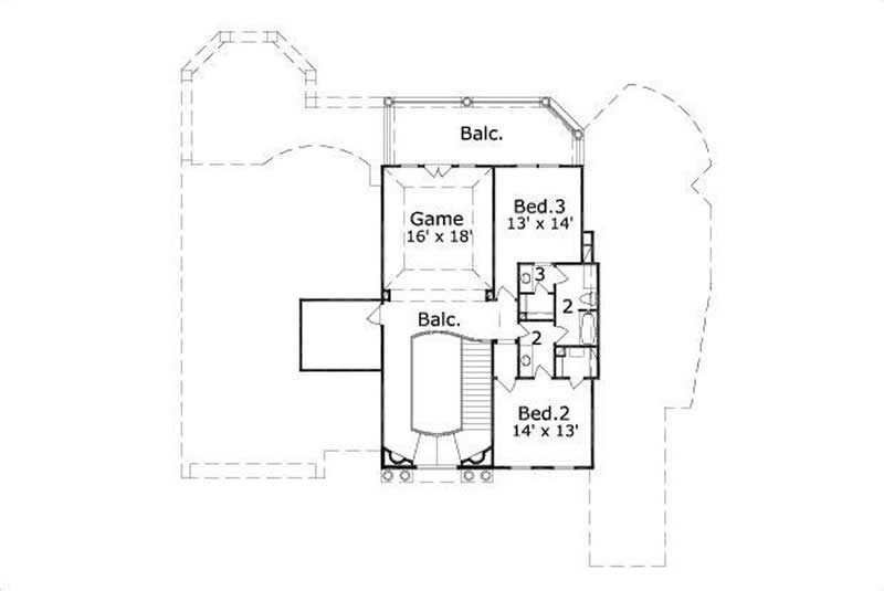 Floor Plan Second Story of Mediterranean Plan #156-1002