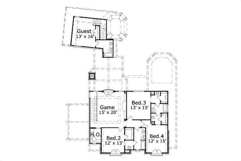 Floor Plan Second Story of Country Plan #156-1003
