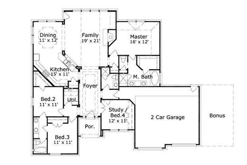 Floor Plan First Story of Ranch Plan #156-1004
