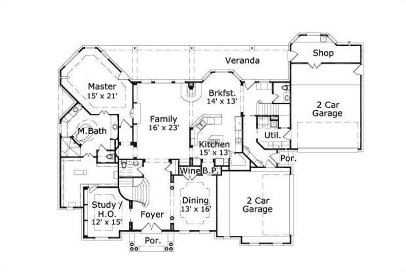 Floor Plan First Story of Luxury Plan #156-1006