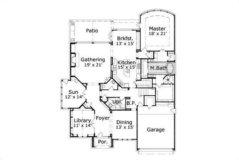 Floor Plan First Story of Country Plan #156-1008
