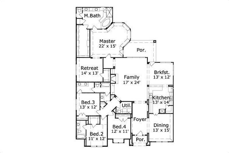 Floor Plan First Story of Ranch Plan #156-1009