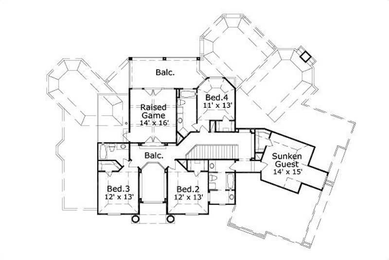 Floor Plan Second Story of Luxury Plan #156-1010
