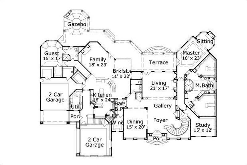 Floor Plan First Story of Mediterranean Plan #156-1011