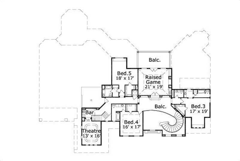 Floor Plan Second Story of Mediterranean Plan #156-1011