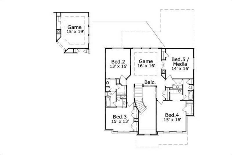 Floor Plan Second Story of Luxury Plan #156-1013