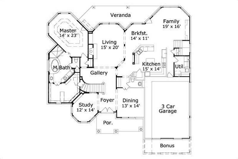 Floor Plan First Story of Luxury Plan #156-1017