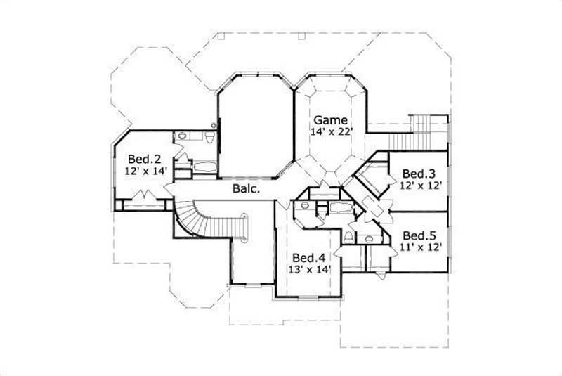Floor Plan Second Story of Luxury Plan #156-1017