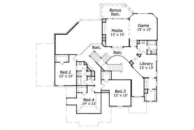 Floor Plan Second Story of Luxury Plan #156-1019
