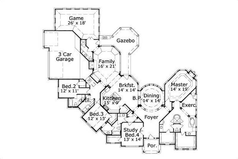 Floor Plan First Story of Luxury Plan #156-1021