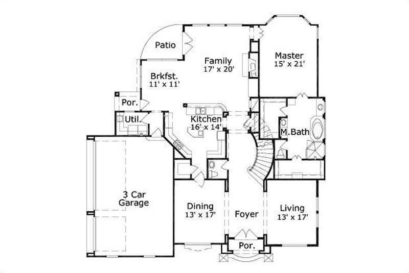 Floor Plan First Story of French Plan #156-1022
