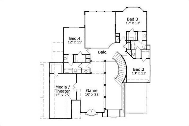 Floor Plan Second Story of French Plan #156-1022
