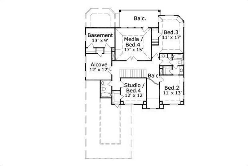 Floor Plan Second Story of Mediterranean Plan #156-1023