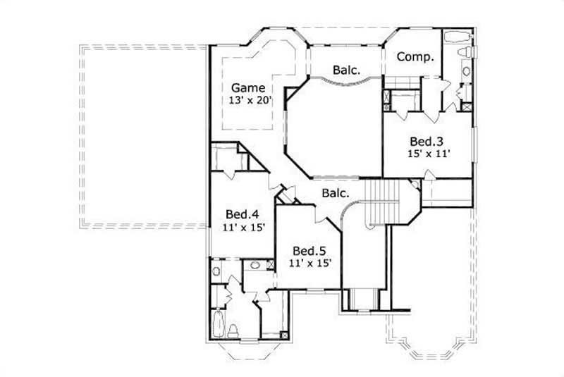 Floor Plan Second Story of Luxury Plan #156-1024