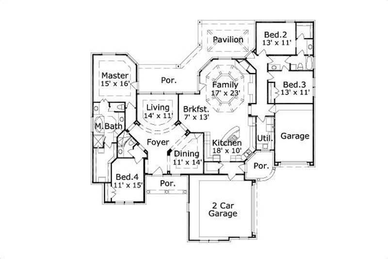Floor Plan First Story of Ranch Plan #156-1027