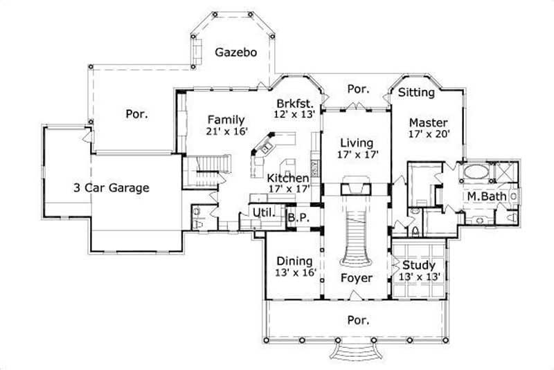 Floor Plan First Story of Country Plan #156-1028