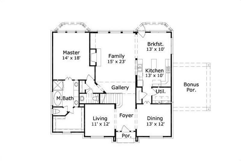 Floor Plan First Story of Country Plan #156-1029