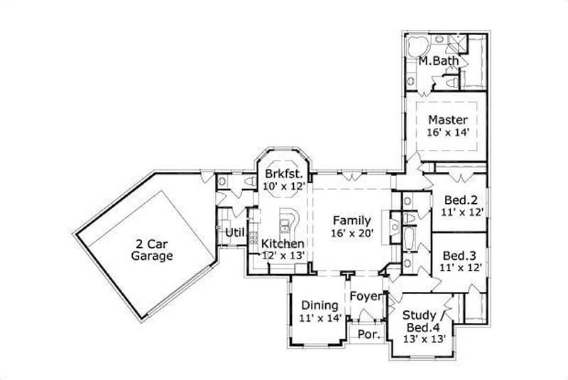 Floor Plan First Story of Ranch Plan #156-1030