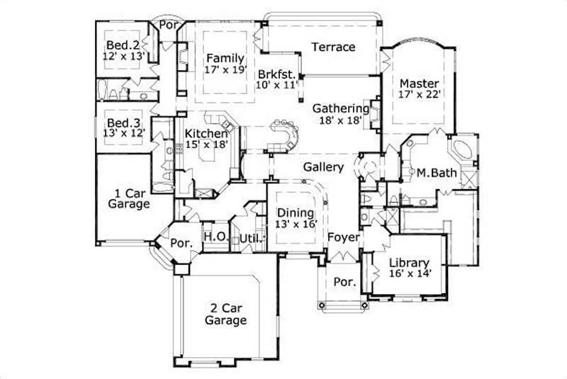 Floor Plan First Story of Mediterranean Plan #156-1031