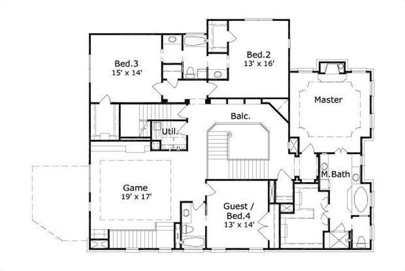 Floor Plan Second Story of Luxury Plan #156-1032