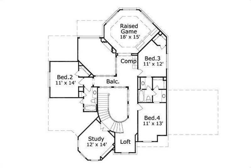Floor Plan Second Story of Luxury Plan #156-1033
