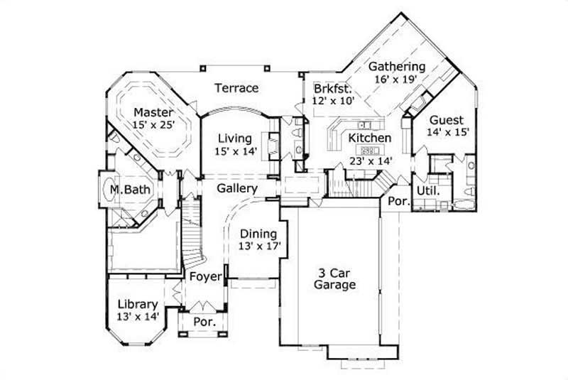 Floor Plan First Story of Mediterranean Plan #156-1035