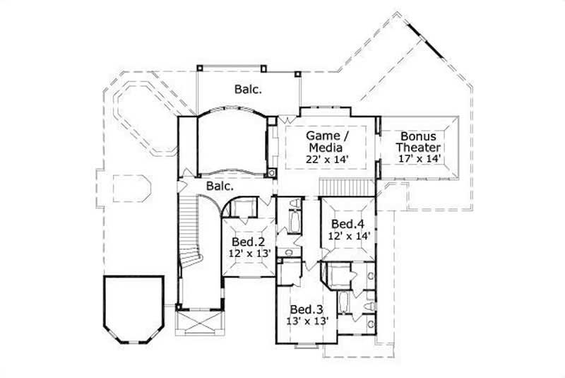 Floor Plan Second Story of Mediterranean Plan #156-1035