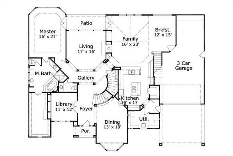 Floor Plan First Story of Luxury Plan #156-1036