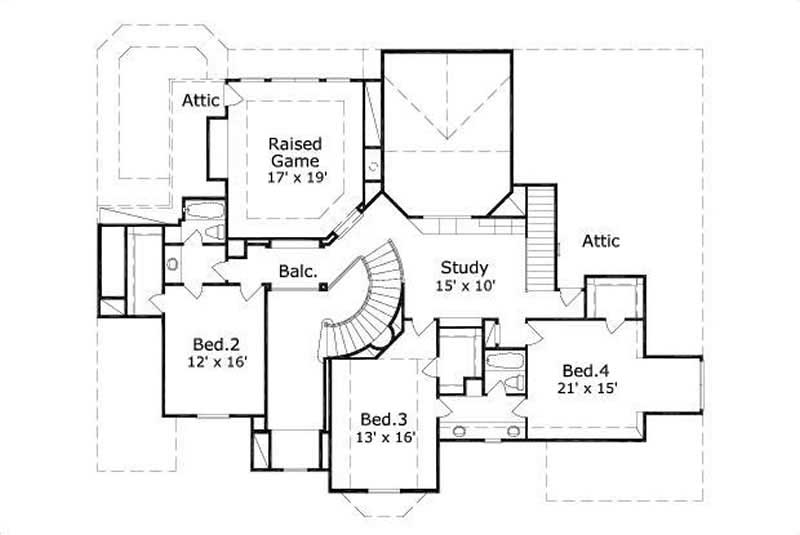 Floor Plan Second Story of Luxury Plan #156-1036