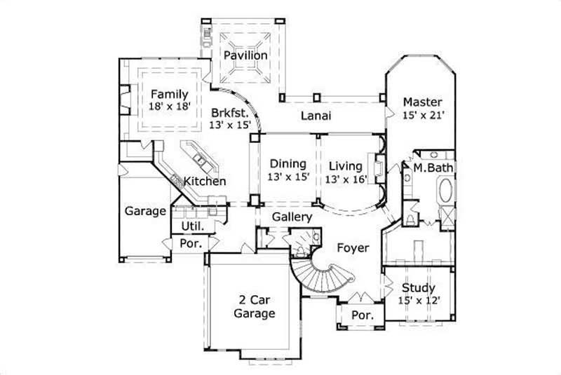 Floor Plan First Story of Mediterranean Plan #156-1038