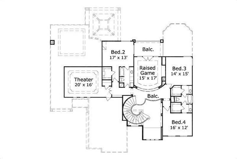 Floor Plan Second Story of Mediterranean Plan #156-1038