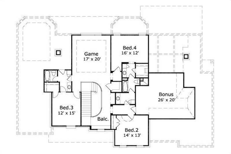 Floor Plan Second Story of Luxury Plan #156-1039