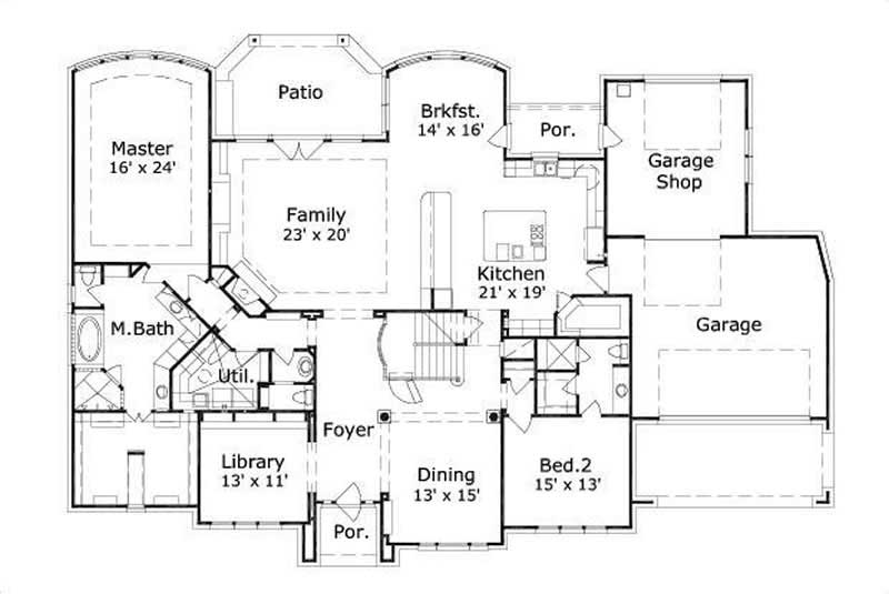 Floor Plan First Story of Luxury Plan #156-1041