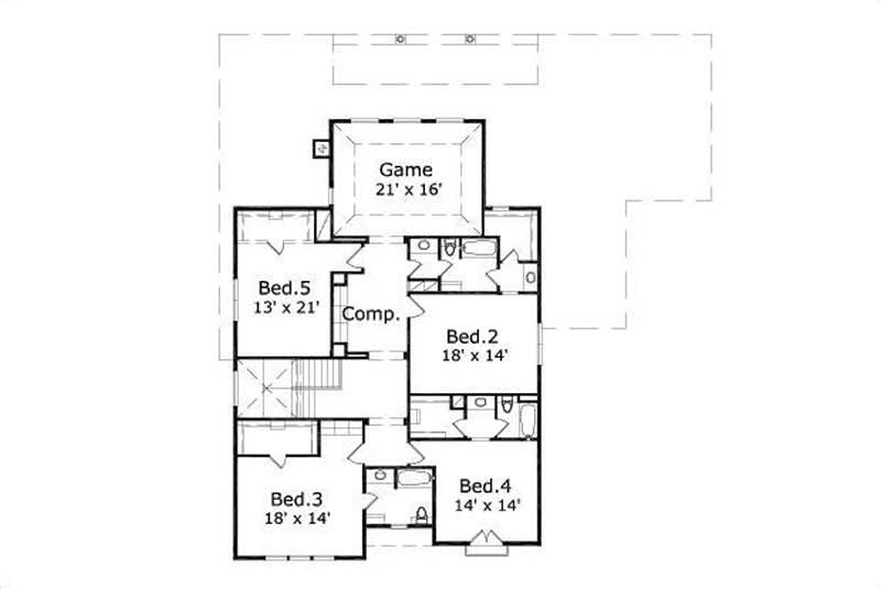 Floor Plan Second Story of Plan #156-1043