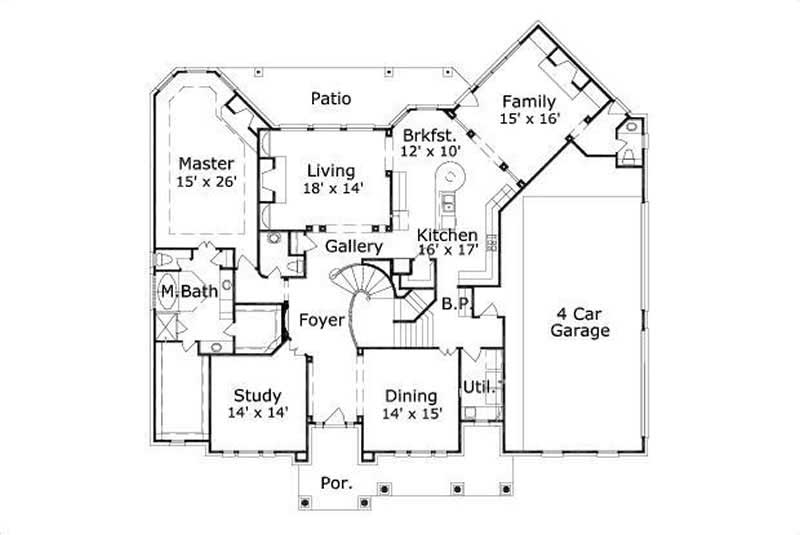 Floor Plan First Story of Luxury Plan #156-1045