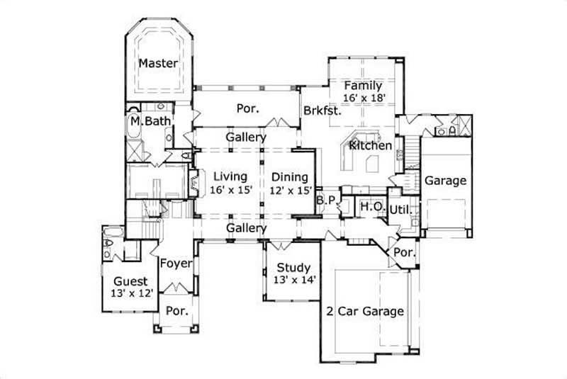 Floor Plan First Story of Country Plan #156-1047