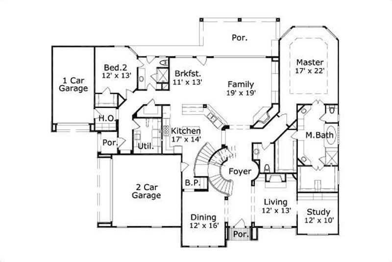 Floor Plan First Story of Country Plan #156-1048