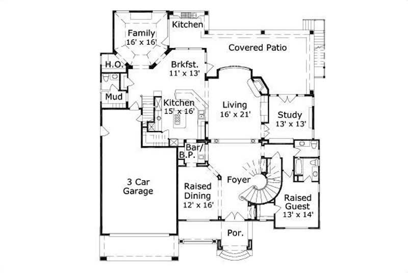 Floor Plan First Story of Country Plan #156-1049