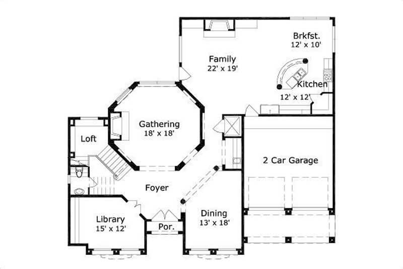 Floor Plan First Story of Country Plan #156-1050
