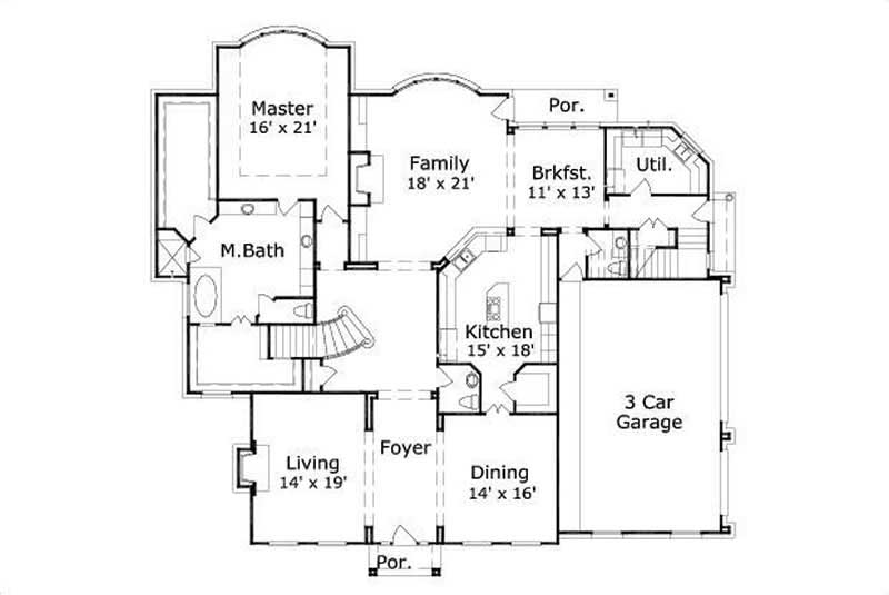 Floor Plan First Story of Luxury Plan #156-1052