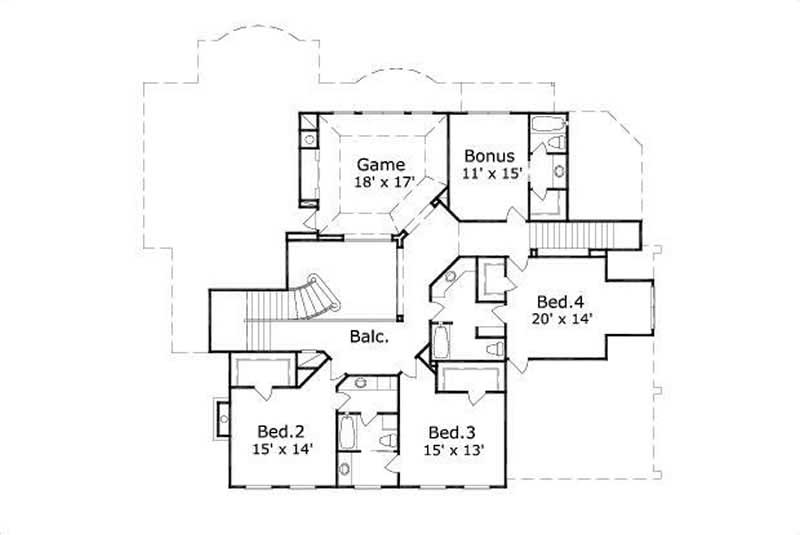 Floor Plan Second Story of Luxury Plan #156-1052