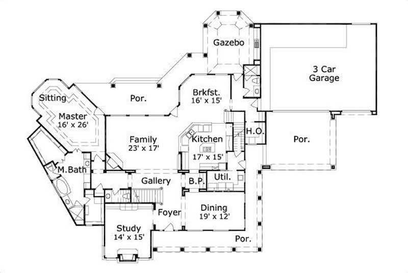 Floor Plan First Story of Country Plan #156-1053