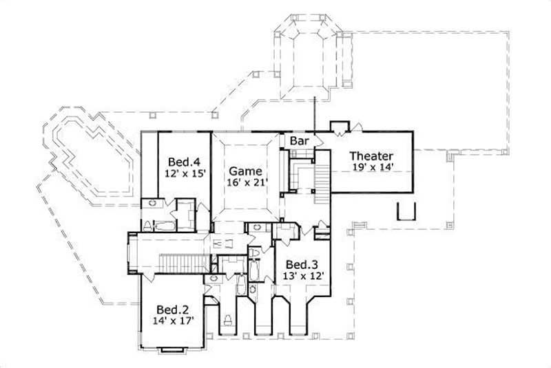 Floor Plan Second Story of Country Plan #156-1053