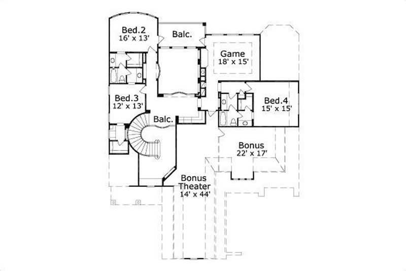 Floor Plan Second Story of Plan #156-1055