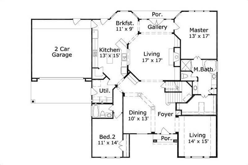 Floor Plan First Story of Country Plan #156-1057