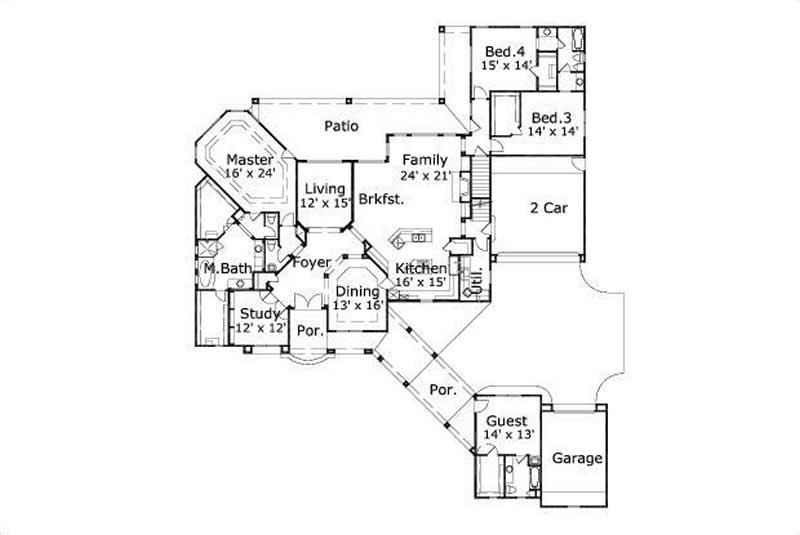 Floor Plan First Story of Country Plan #156-1061