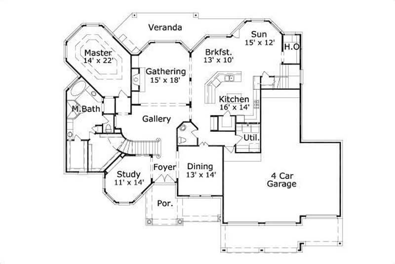 Floor Plan First Story of Luxury Plan #156-1063
