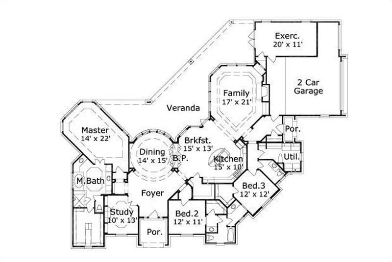 Floor Plan First Story of Ranch Plan #156-1064