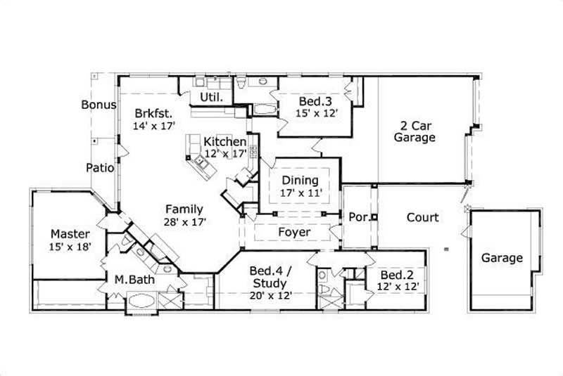 Floor Plan First Story of Ranch Plan #156-1066